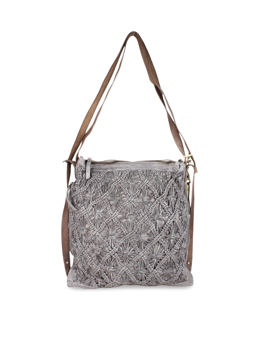 ART N VINTAGE Women Grey Leather Oversized Structured Shoulder Bag With Macrame Detailed
ART N VINTAGE Women Grey Leather Oversized Structured Shoulder Bag With Macrame Detailed