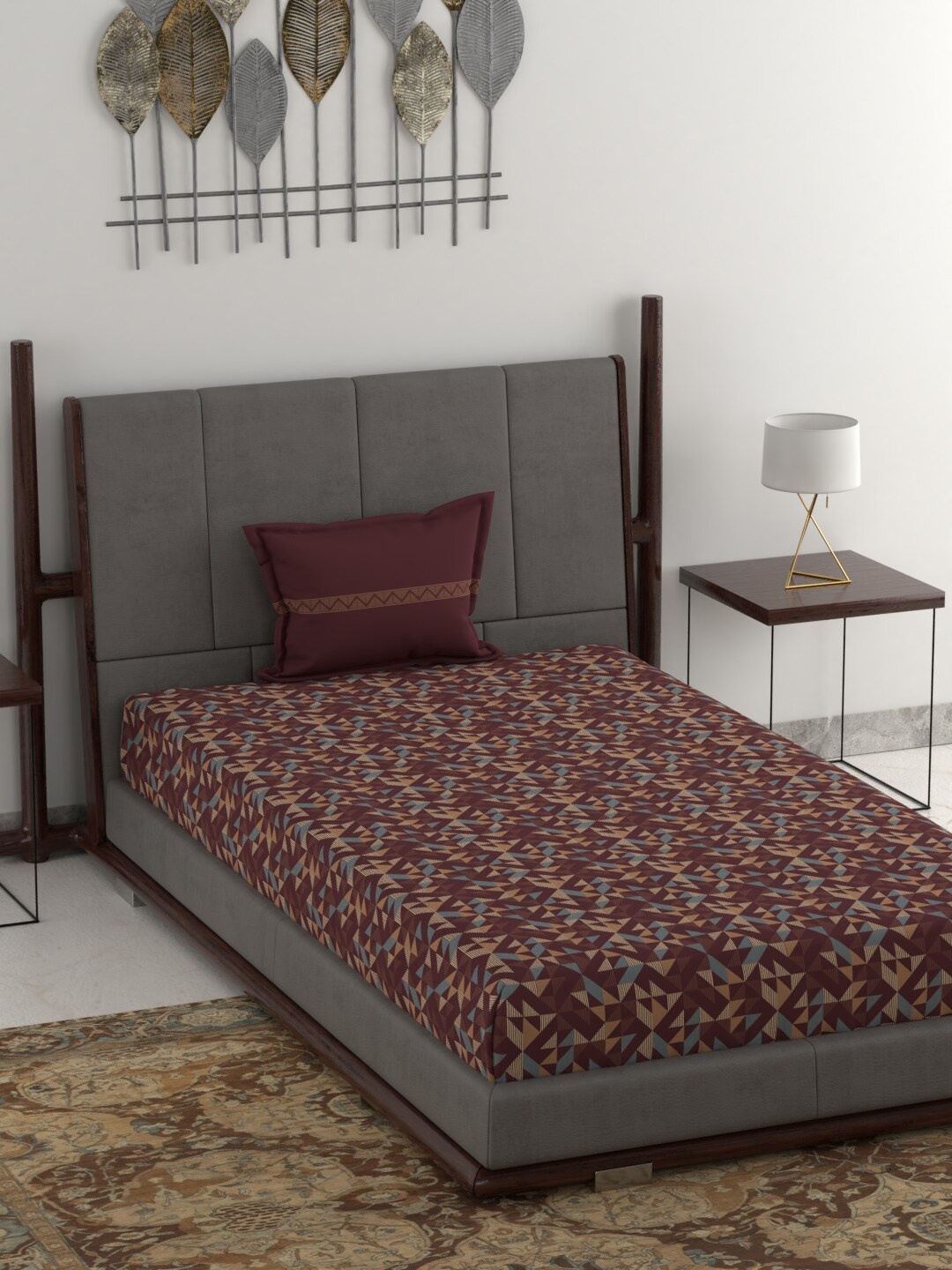 MYTRIDENT Burgundy Blue Geometric 120 TC Cotton Single Bedsheet with 1 Pillow Cover
MYTRIDENT Burgundy Blue Geometric 120 TC Cotton Single Bedsheet with 1 Pillow Cover