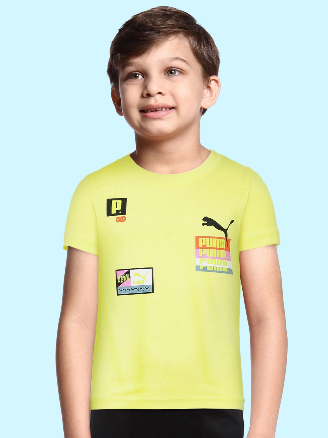 Puma Boys Yellow Printed Brand Love Youth Pure Cotton T-shirt