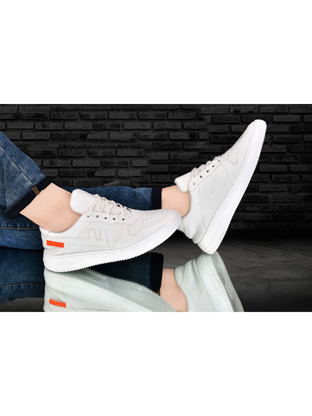 JOKATOO Men White Perforated Sneakers 
JOKATOO Men White Perforated Sneakers