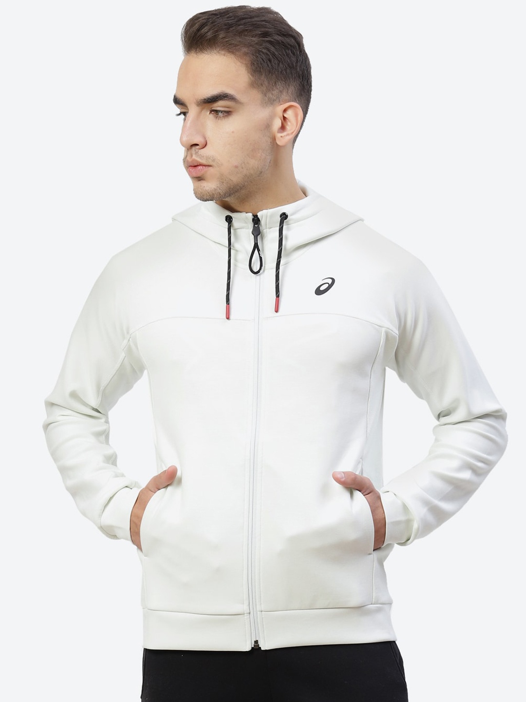 ASICS Men Grey Colourblocked Knit Sporty Training Jacket