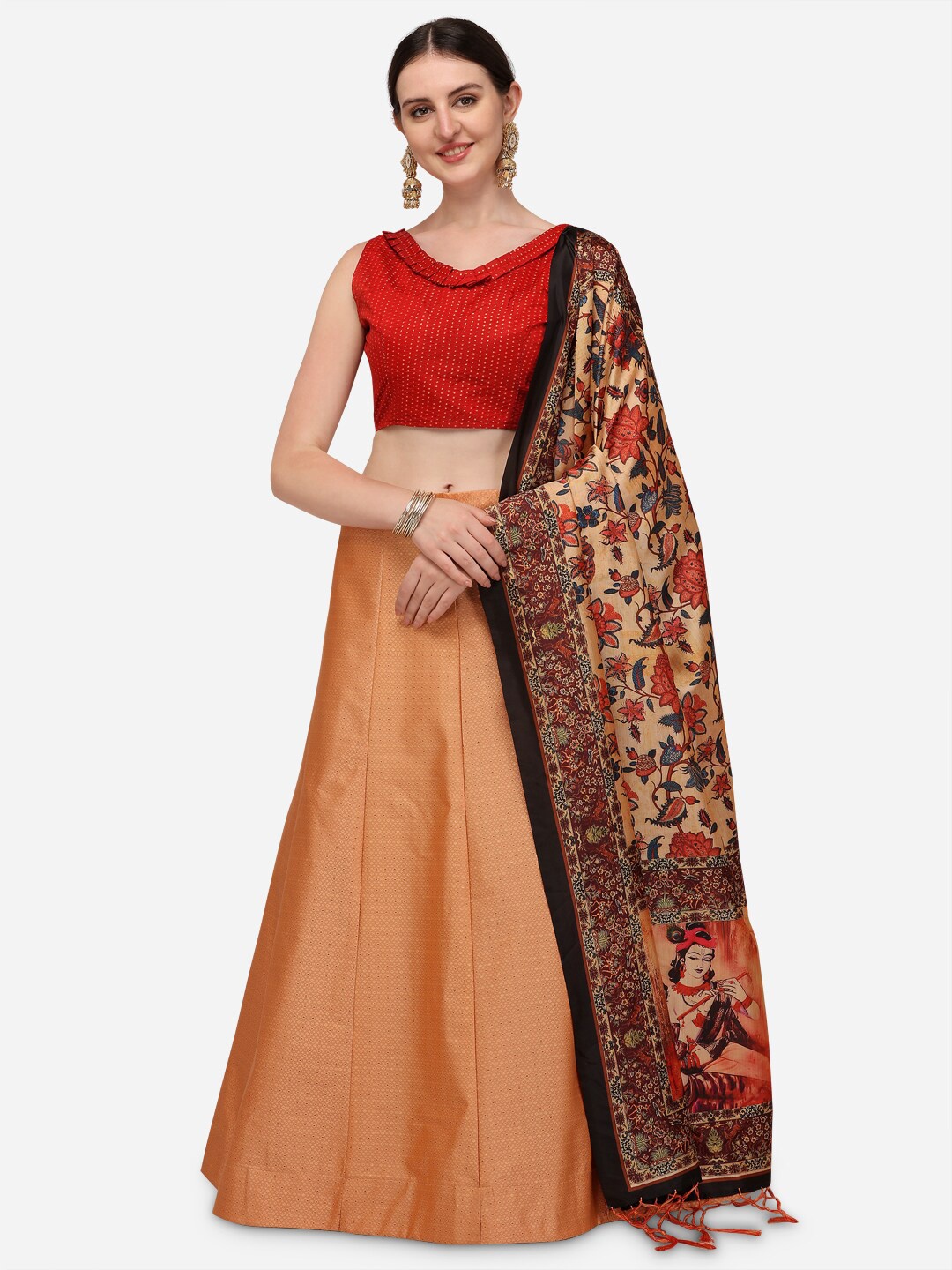 Mameraa Orange & Black Printed Semi-Stitched Lehenga & Unstitched Blouse With Dupatta
Mameraa Orange & Black Printed Semi-Stitched Lehenga & Unstitched Blouse With Dupatta