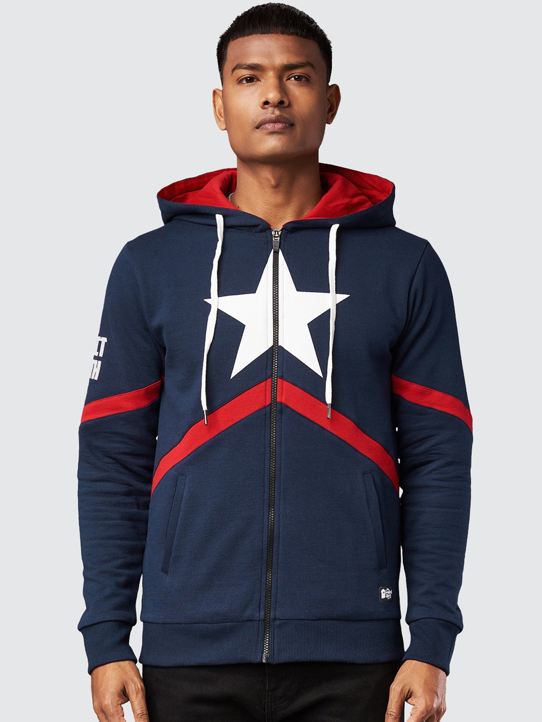 The Souled Store Men Navy Blue Sporty Jacket with Patchwork