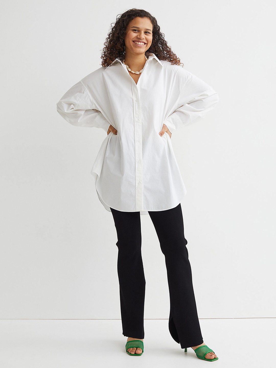 H&M Women White Oversized Cotton Shirt