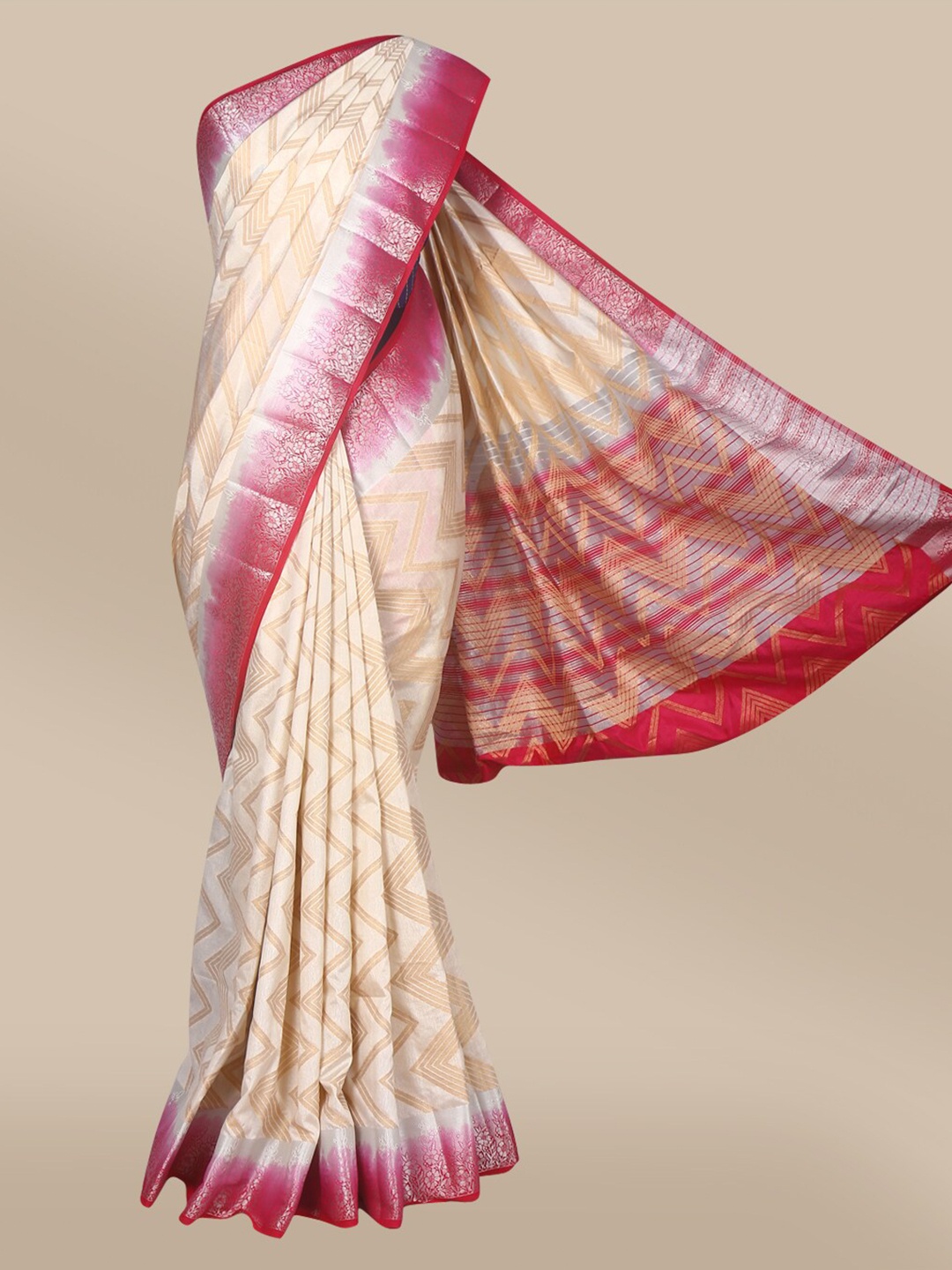 The Chennai Silks Off White & Red Jute Cotton Saree