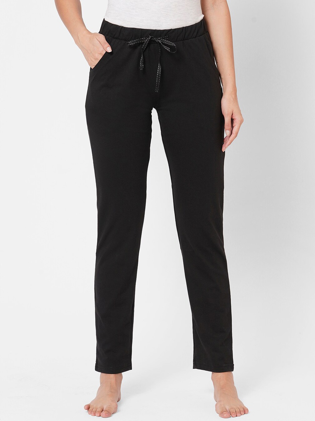 Sweet Dreams Woman Black Solid Cotton Lounge Pants