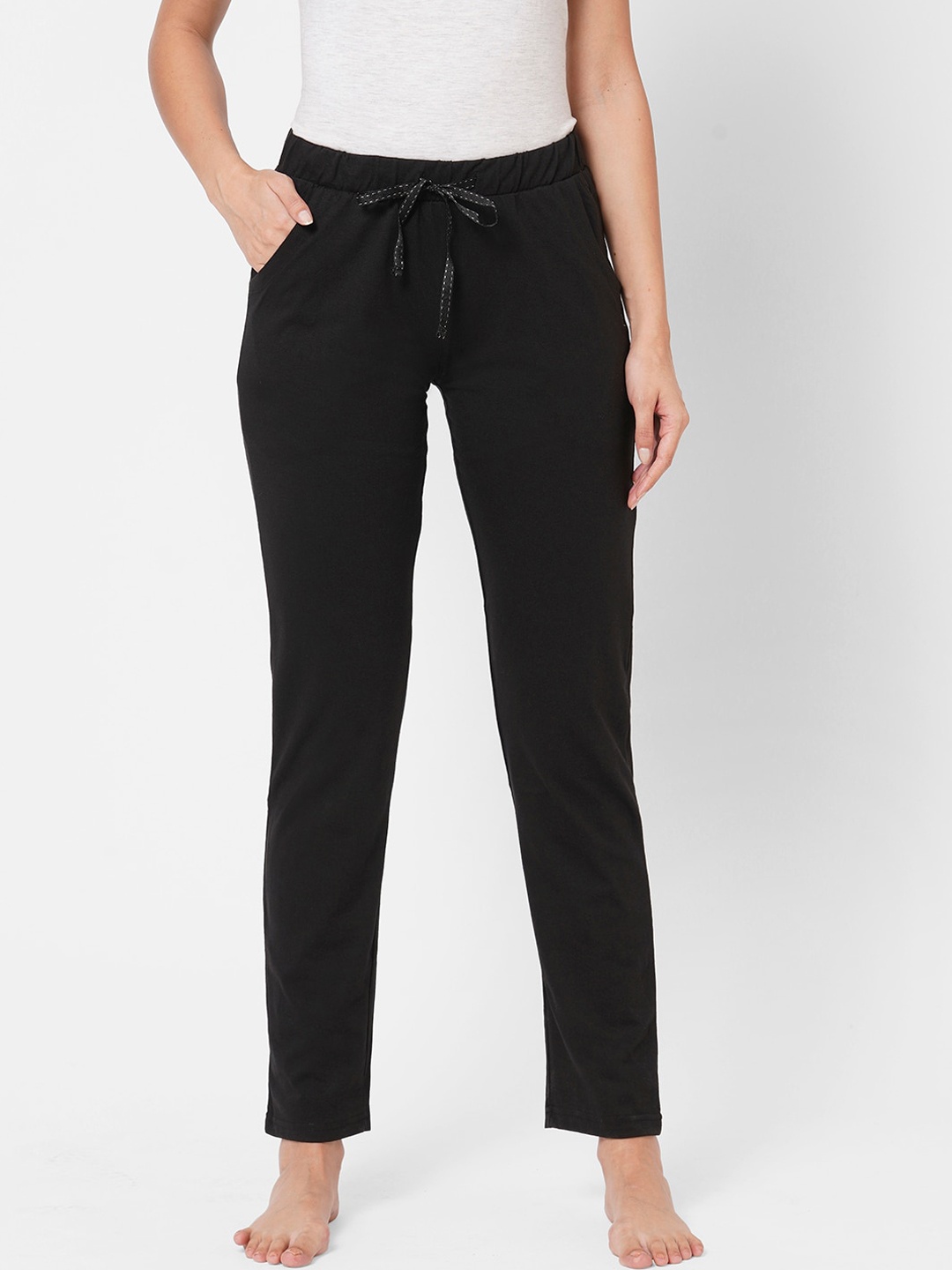 Sweet Dreams Women Black Solid Cotton Lounge Pants