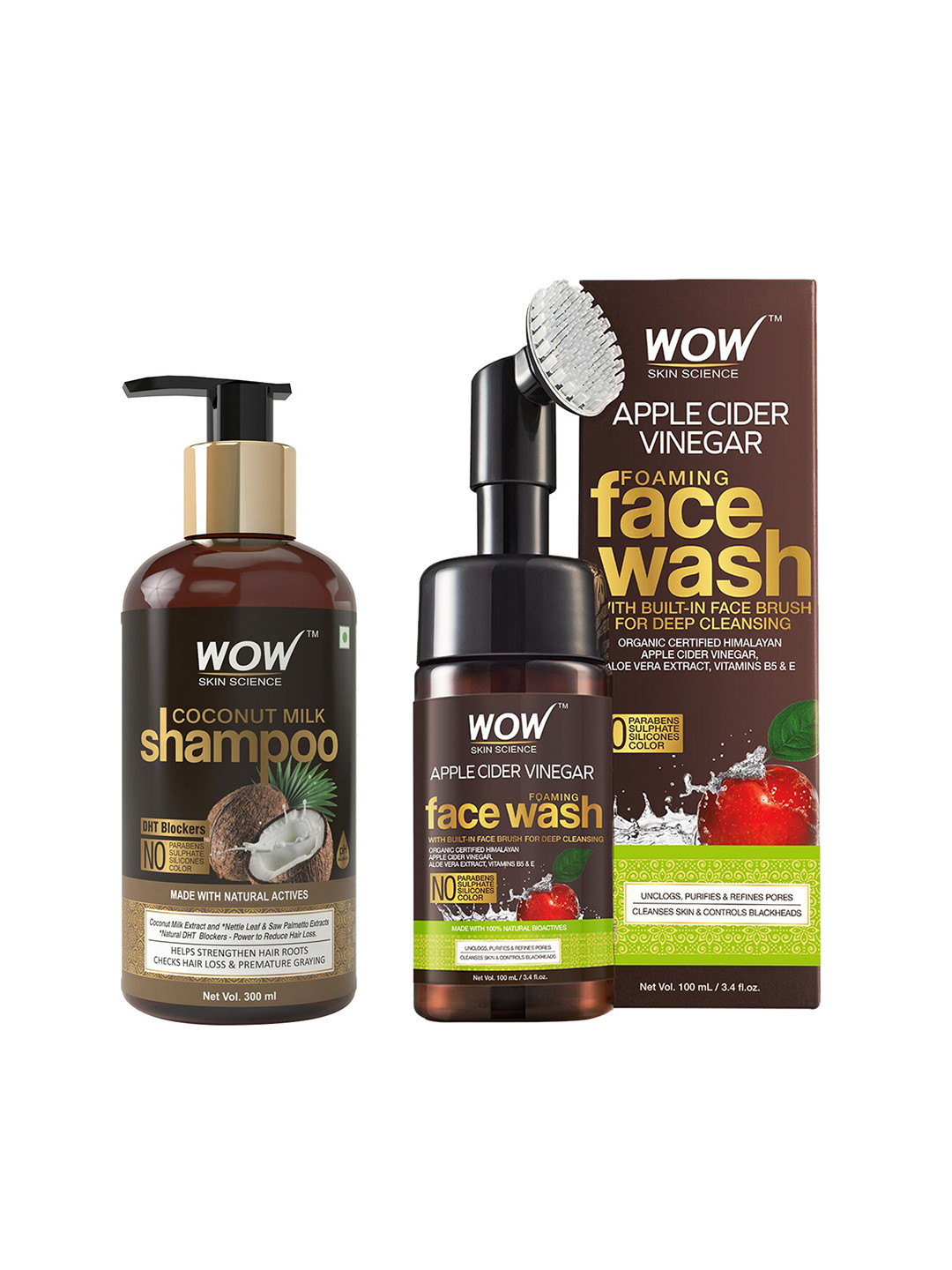 WOW SKIN SCIENCE Set of Coconut Milk Shampoo & Apple Cider Vinegar Foaming Face Wash, Brown
WOW SKIN SCIENCE Set of Coconut Milk Shampoo & Apple Cider Vinegar Foaming Face Wash, Brown