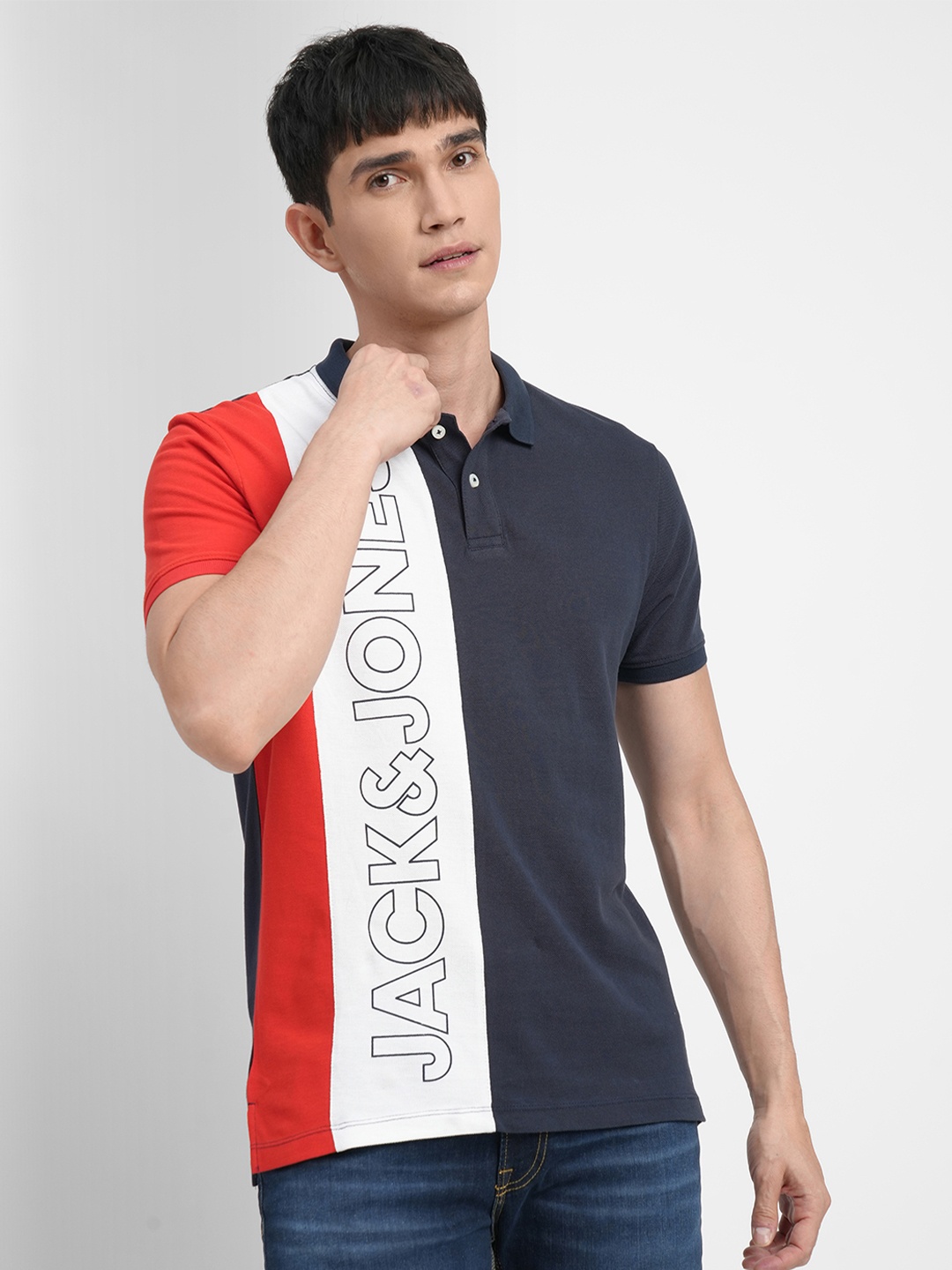 Jack & Jones Brand Logo Printed Colourblocked Polo Collar Pure Cotton Slim Fit T-shirt, Red
Jack & Jones Brand Logo Printed Colourblocked Polo Collar Pure Cotton Slim Fit T-shirt, Red