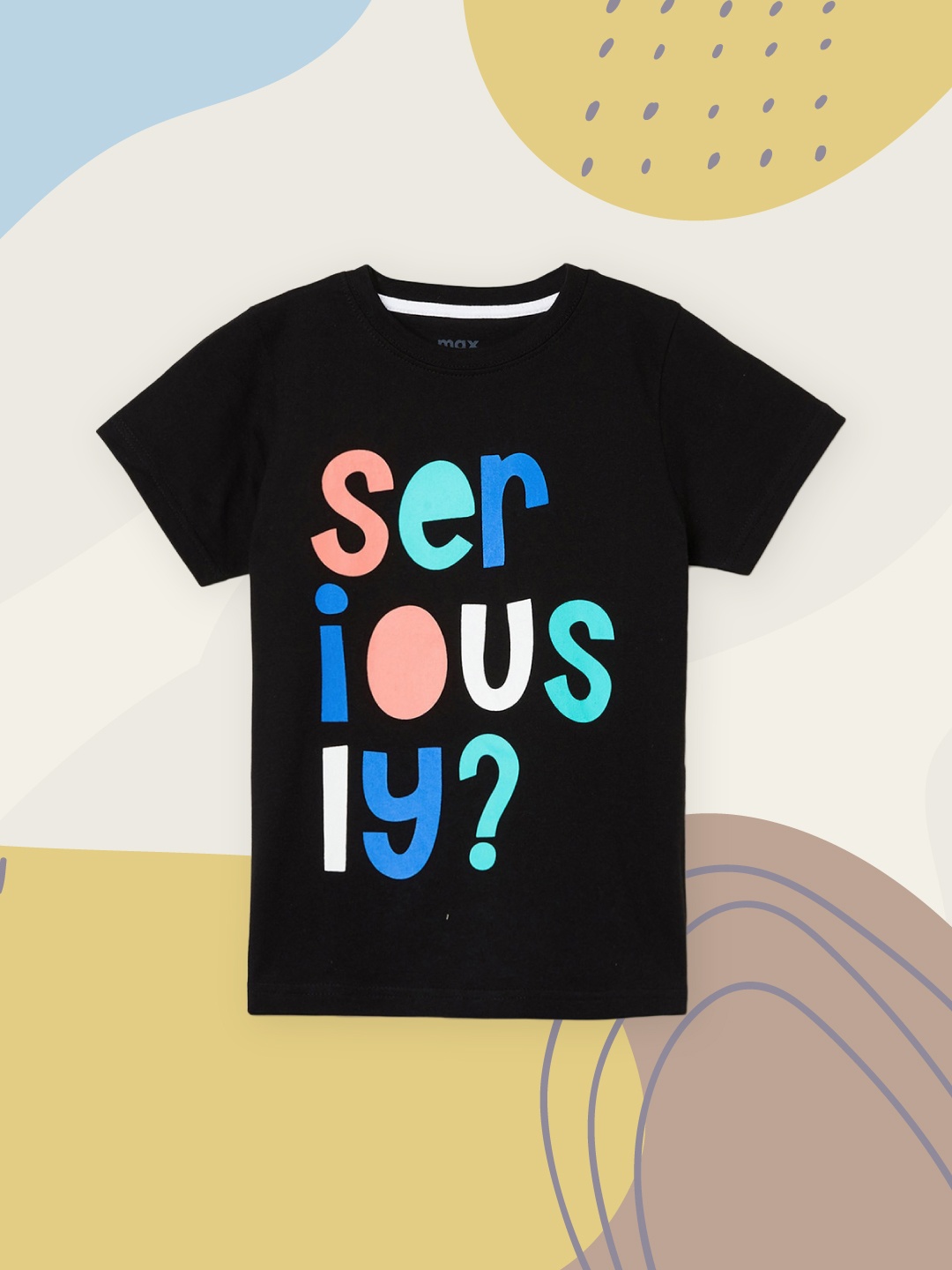 max Boys Black Typography Printed T-shirt