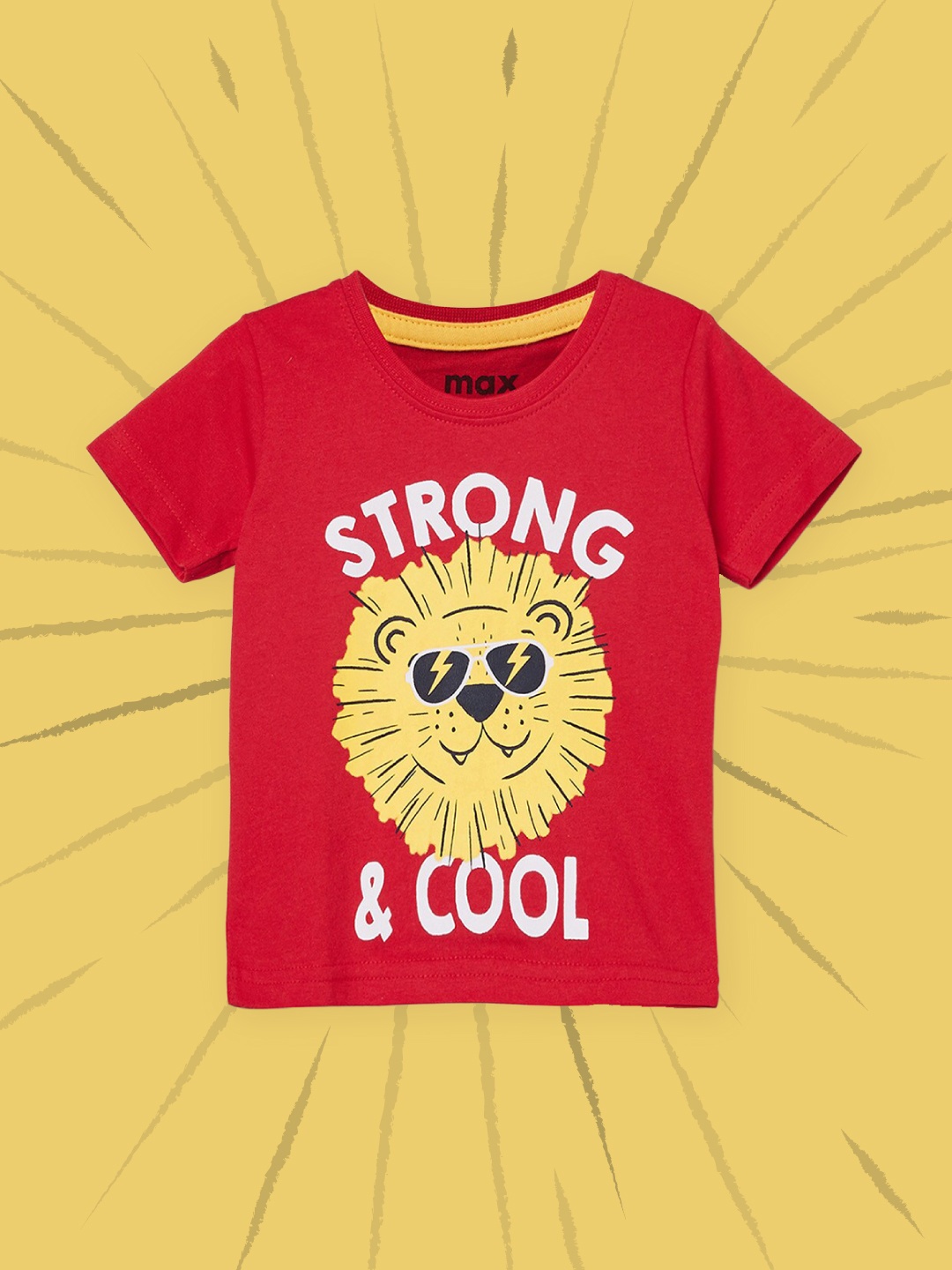 max Boys Red Typography Printed T-shirt