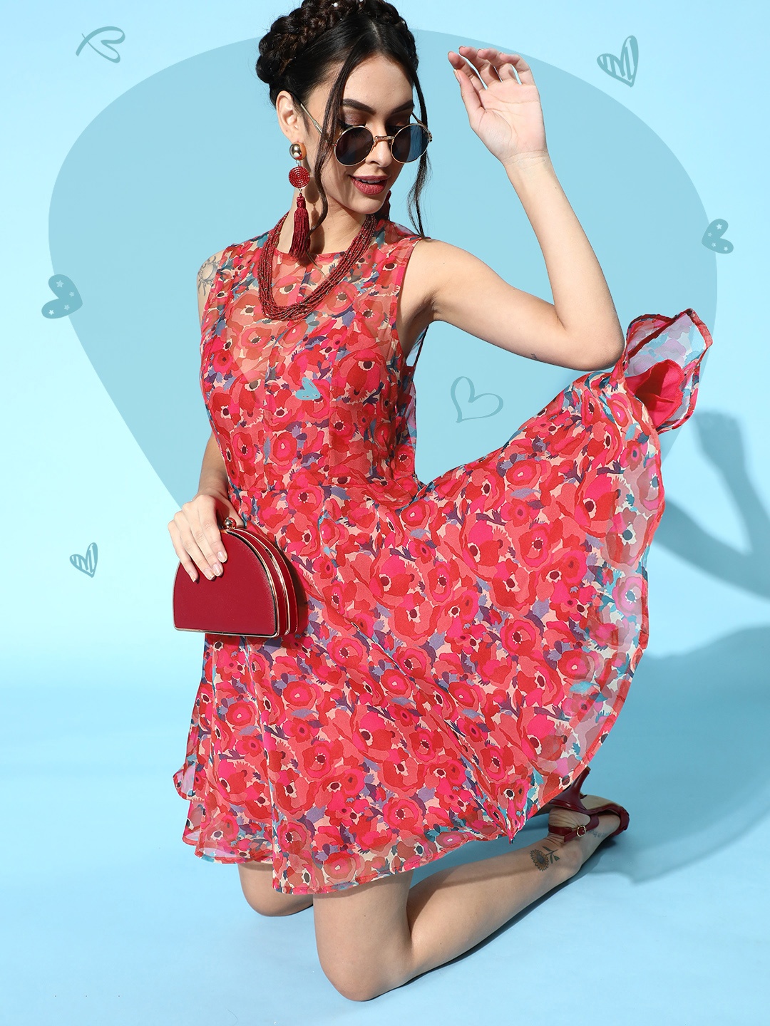 SASSAFRAS Bright Fuchsia Floral Dress