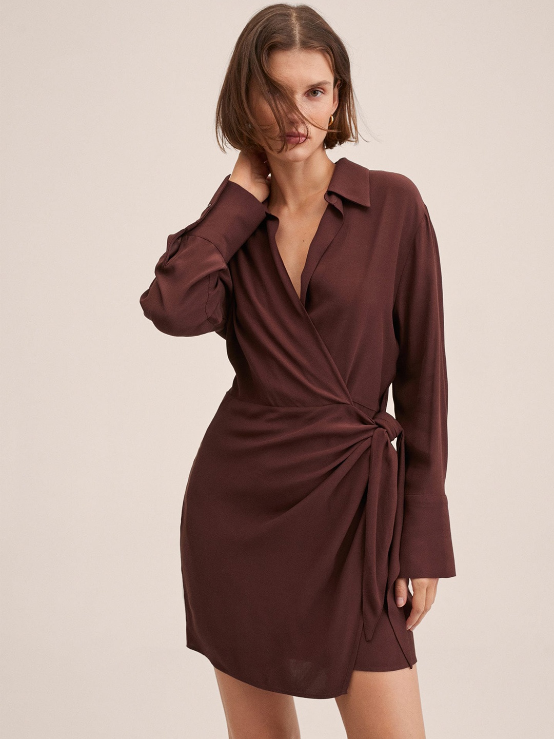 MANGO Women Burgundy Wrap Dress