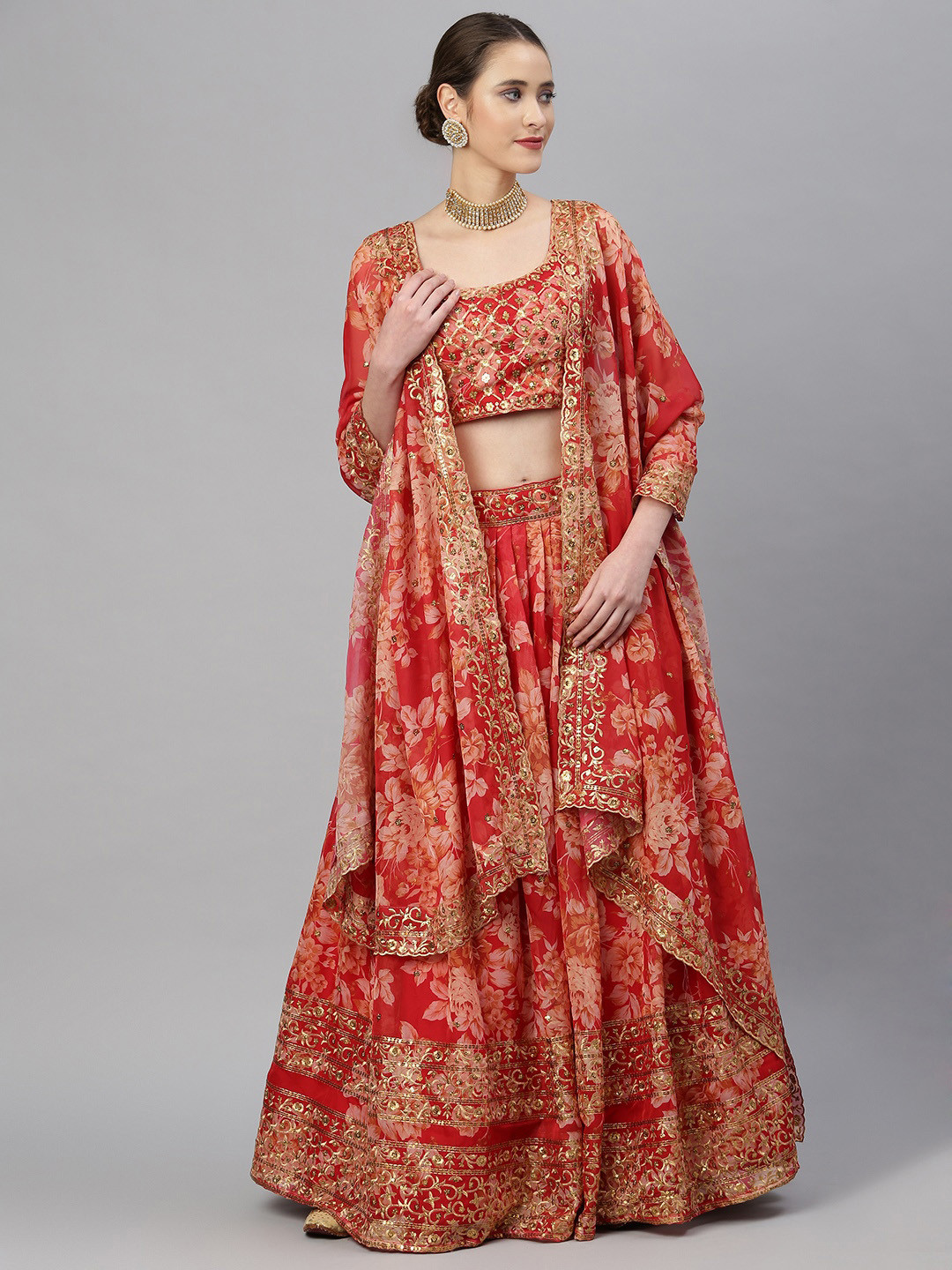 Readiprint Fashions Red & Gold-Toned Embellished Sequinned Semi-Stitched Lehenga & Unstitched Blouse With
Readiprint Fashions Red & Gold-Toned Embellished Sequinned Semi-Stitched Lehenga & Unstitched Blouse With