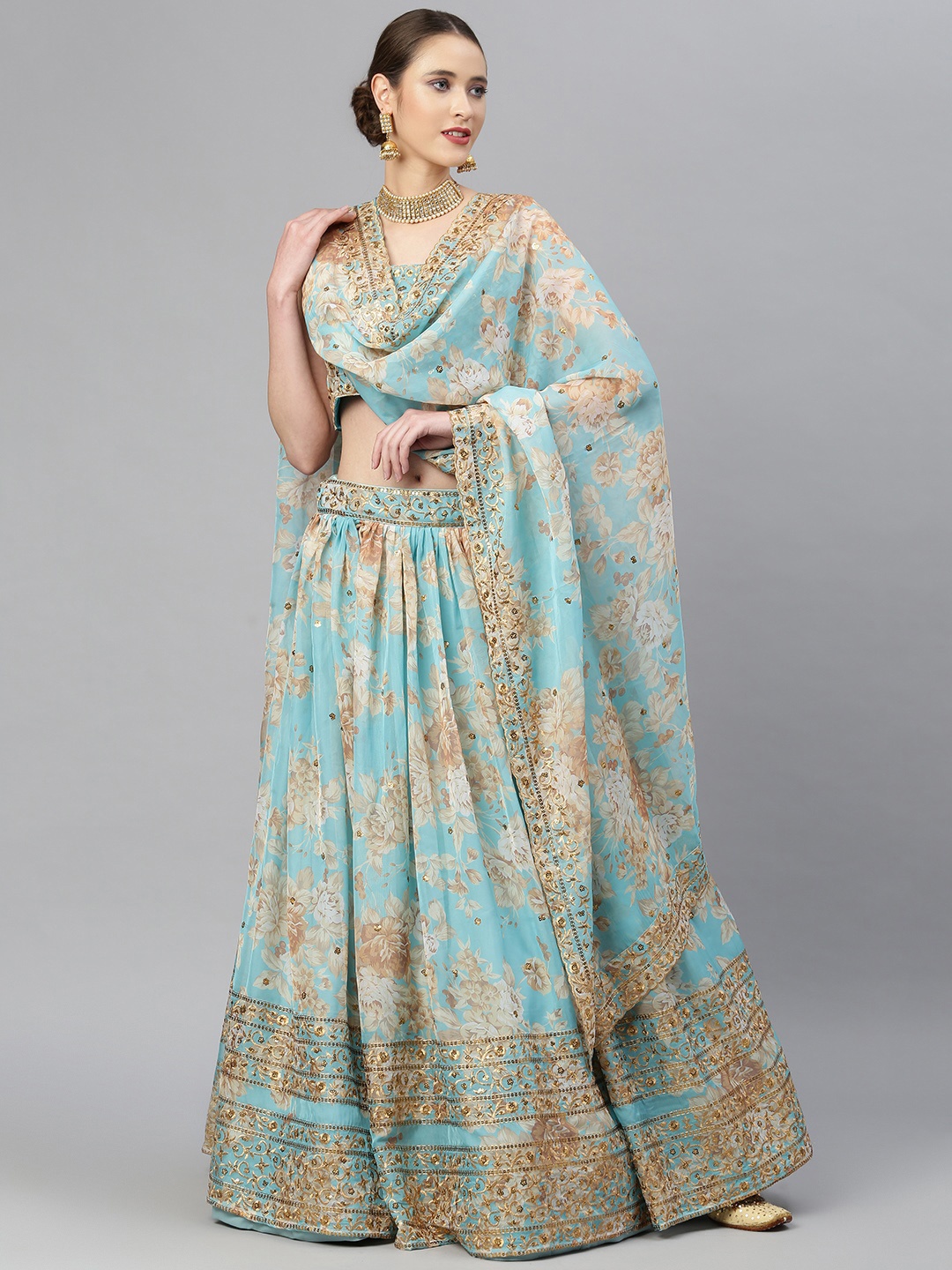 Readiprint Fashions Blue & Peach-Coloured Embellished Sequinned Semi-Stitched Lehenga & Unstitched Blouse
Readiprint Fashions Blue & Peach-Coloured Embellished Sequinned Semi-Stitched Lehenga & Unstitched Blouse