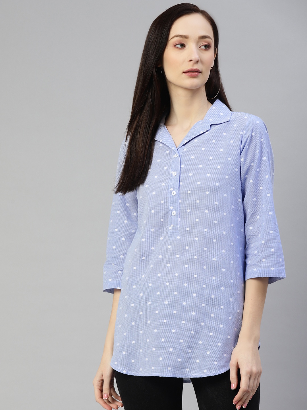 Ayaany Blue Shirt Style Cotton Top