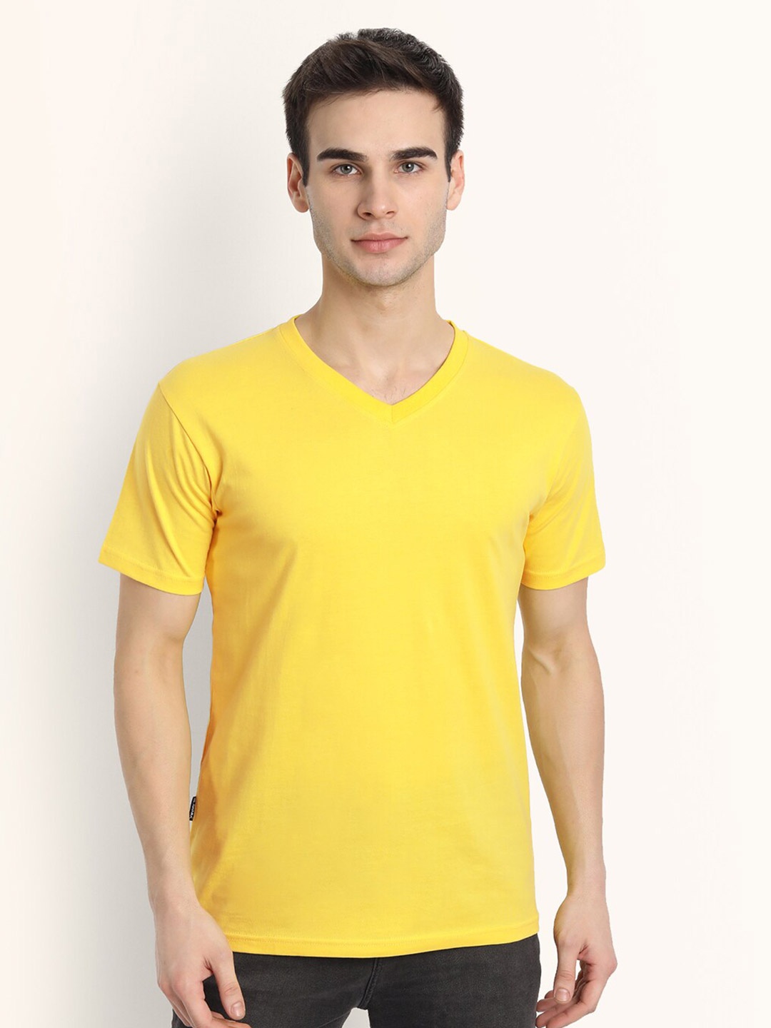 BE AWARA Men Yellow V-Neck T-shirt