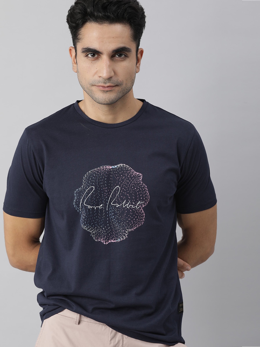 RARE RABBIT Men Arian Typography Printed Pure Cotton Slim Fit T-Shirt, Navy blue
RARE RABBIT Men Arian Typography Printed Pure Cotton Slim Fit T-Shirt, Navy blue