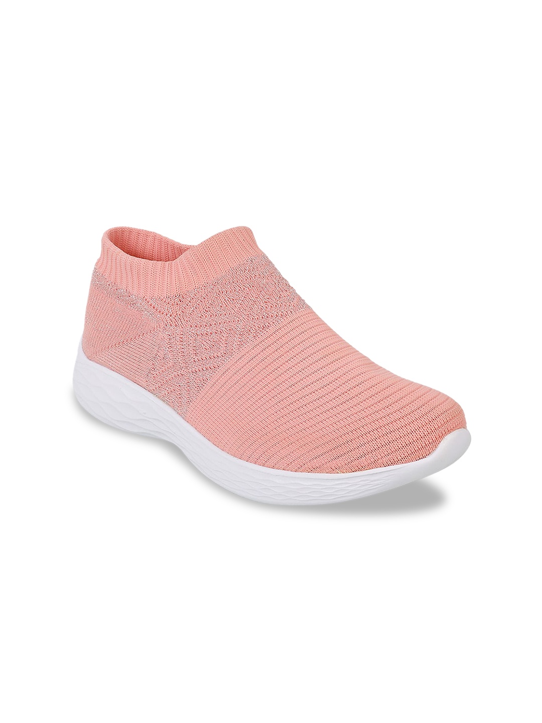 Metro Women Peach-Coloured Woven Design Slip-On Sneakers