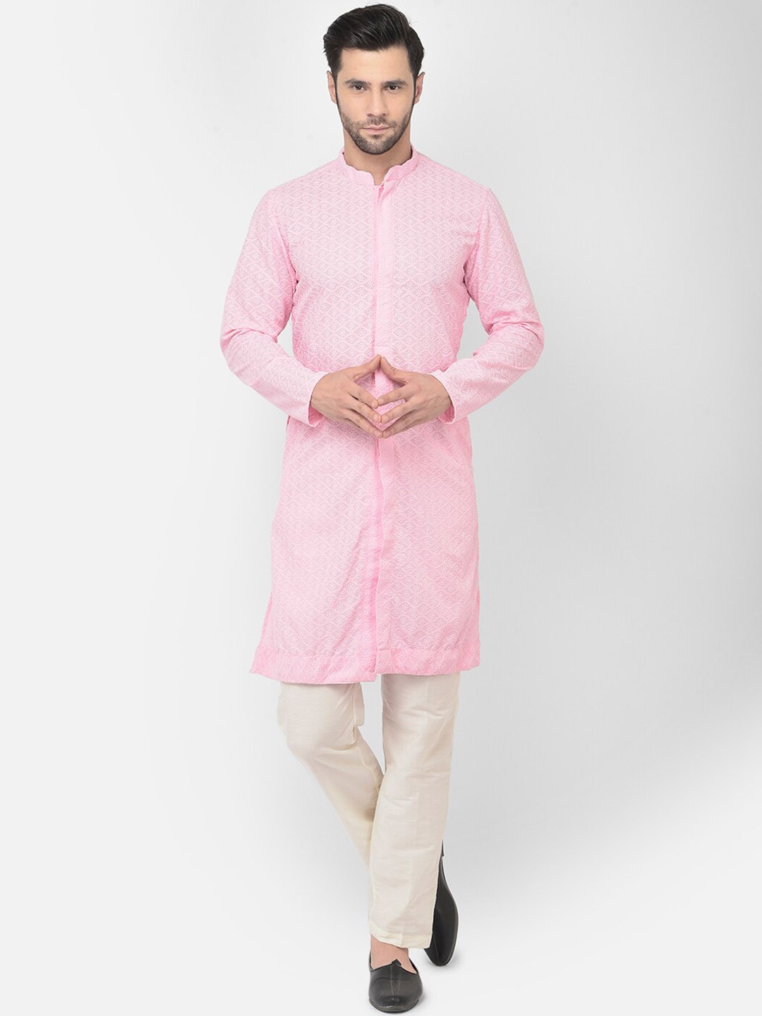 LAMAAYA Men Pink & Off-White Ethnic Motifs Embroidered Pure Cotton Kurta with Pyjamas
LAMAAYA Men Pink & Off-White Ethnic Motifs Embroidered Pure Cotton Kurta with Pyjamas