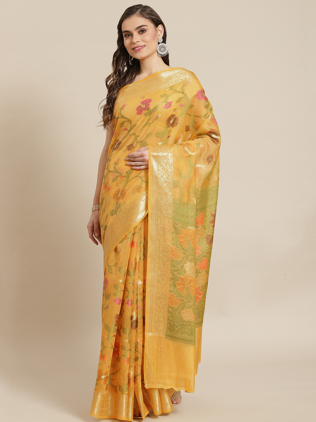 Banarasi Style Women Yellow & Golden Silk Cotton Zari Woven Design Banarasi Saree 
Banarasi Style Women Yellow & Golden Silk Cotton Zari Woven Design Banarasi Saree