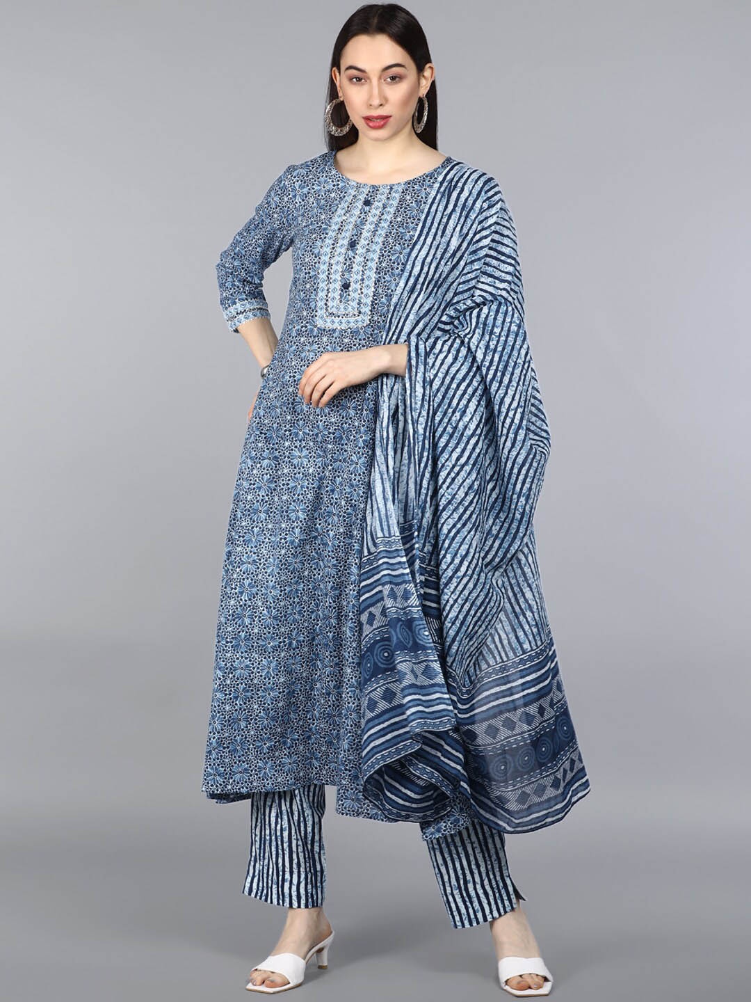 AHIKA Women Blue & Off-White Motifs Printed Pure Cotton Kurta with Trousers & Dupatta
AHIKA Women Blue & Off-White Motifs Printed Pure Cotton Kurta with Trousers & Dupatta