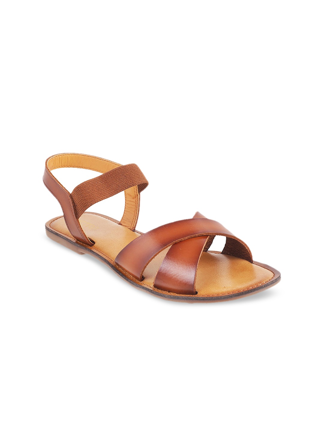 Metro Women Tan Open Toe Flats