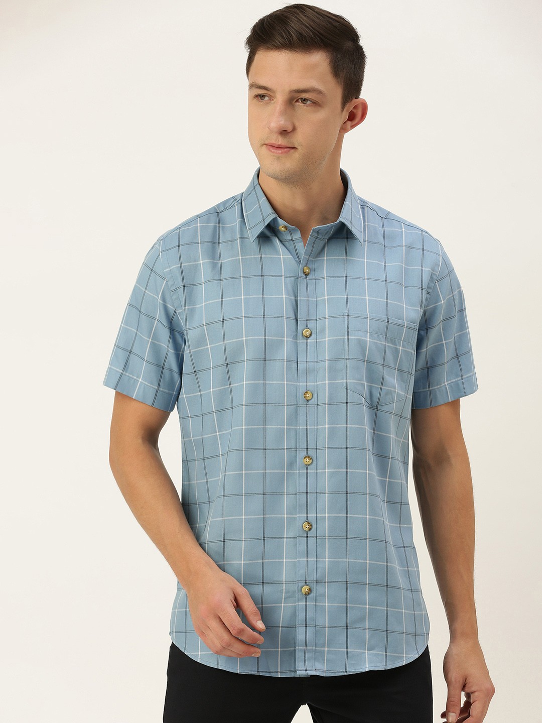 Burnt Umber Men Blue & White Pure Cotton Slim Fit Tartan Checks Printed Casual Shirt
Burnt Umber Men Blue & White Pure Cotton Slim Fit Tartan Checks Printed Casual Shirt
