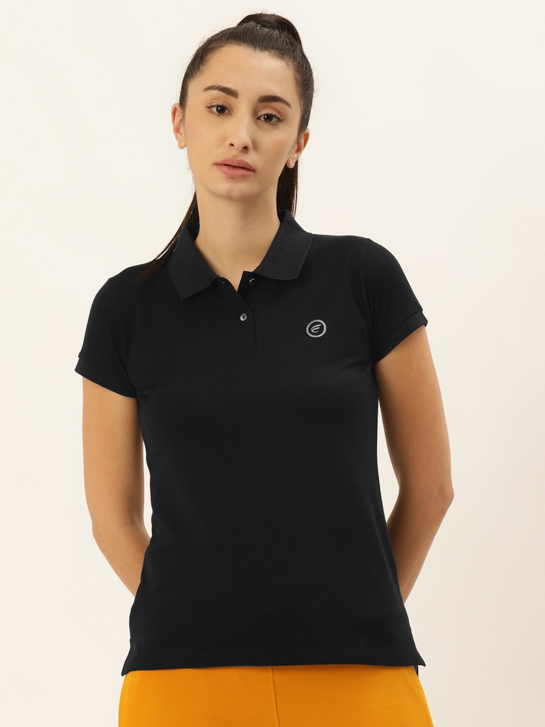 FEMEA Women Black Polo Collar Outdoor T-shirt