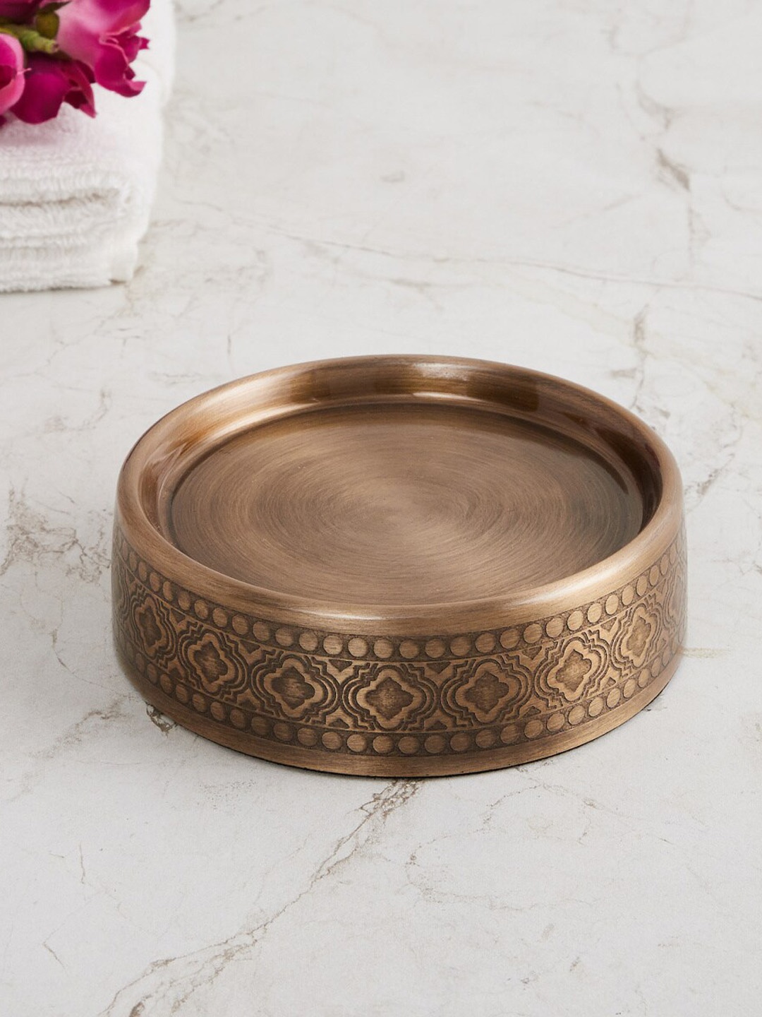 Home Centre Golden Printed Metal Soap Dish, Gold
