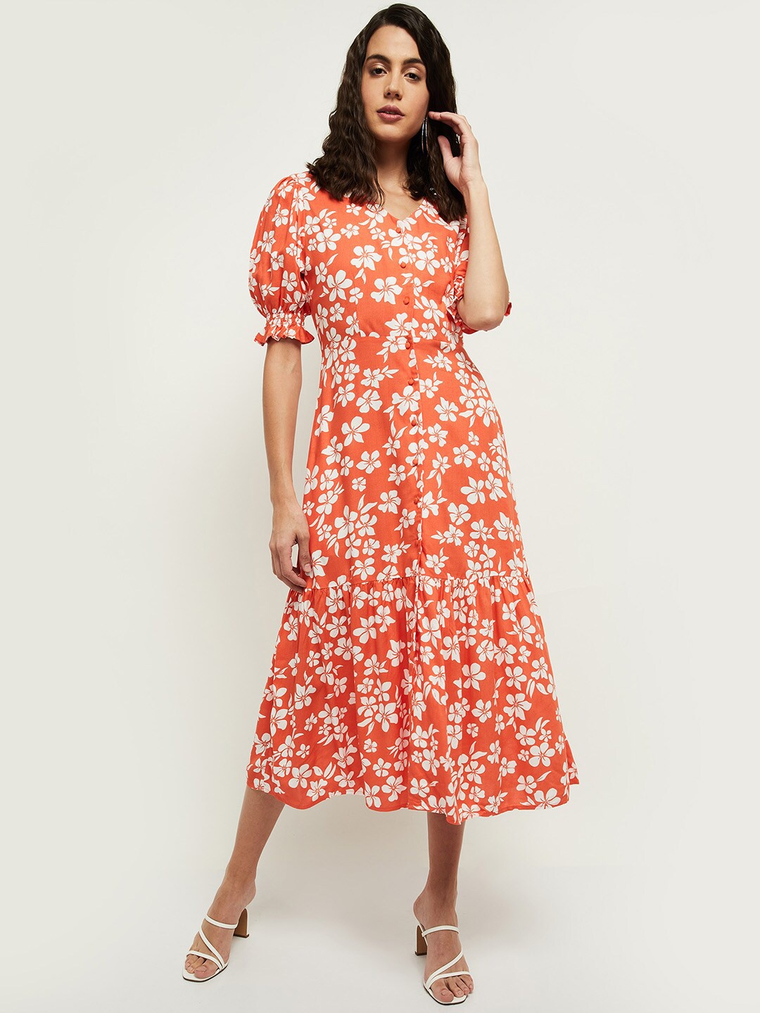 max Red Floral Midi Dress