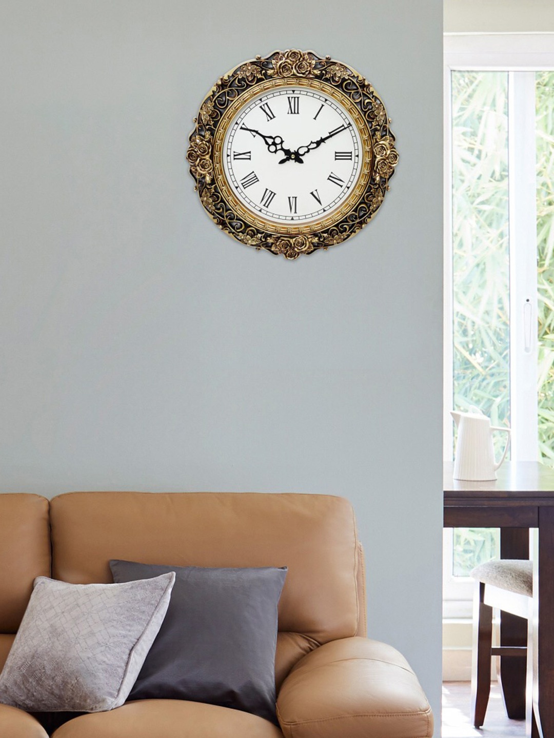 Home Centre Gold-Toned & White TexturedA Wall Clock