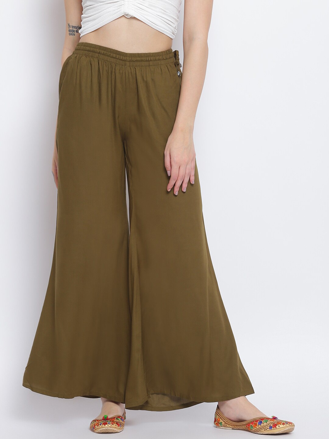 Lakshita Women Olive Solid Flared Palazzos