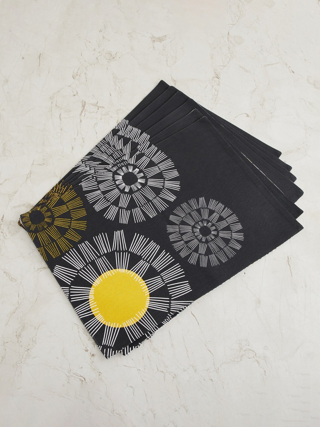 Home Centre Set of 6 Corsica Persian Black Printed Cotton Reversible Placemat