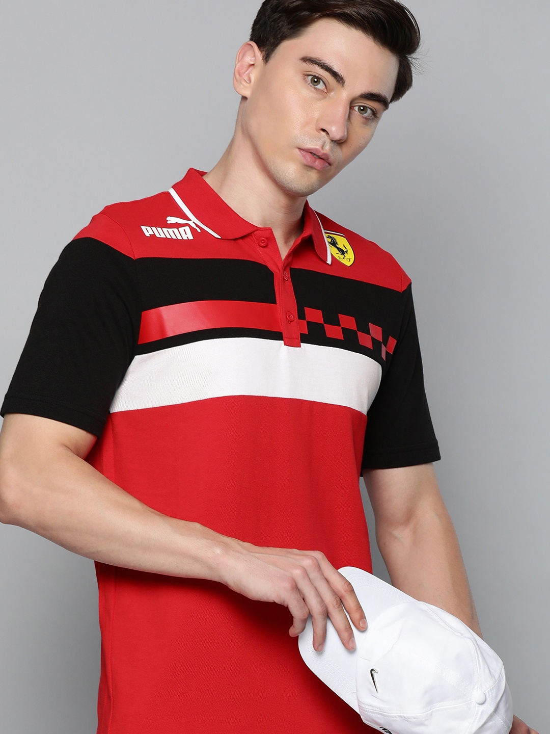 PUMA Motorsport Men Red & Black Colourblocked Polo Collar Motorsport T-shirt
