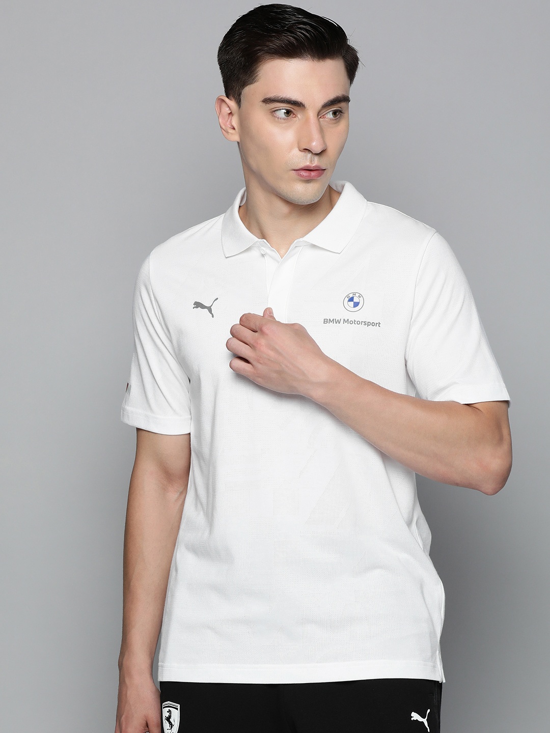 PUMA Motorsport Men White BMW Jacquard Printed Polo Collar Motorsports T-shirt
PUMA Motorsport Men White BMW Jacquard Printed Polo Collar Motorsports T-shirt