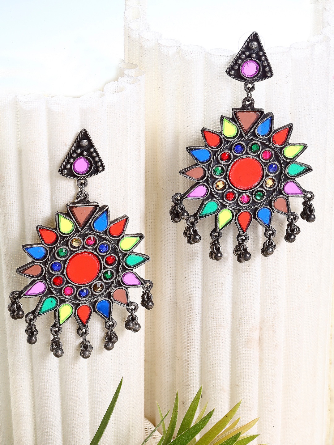 Moedbuille Multicoloured Mirror Studded Afghan Oxidised Silver Plated Drop Earrings, Multi
Moedbuille Multicoloured Mirror Studded Afghan Oxidised Silver Plated Drop Earrings, Multi