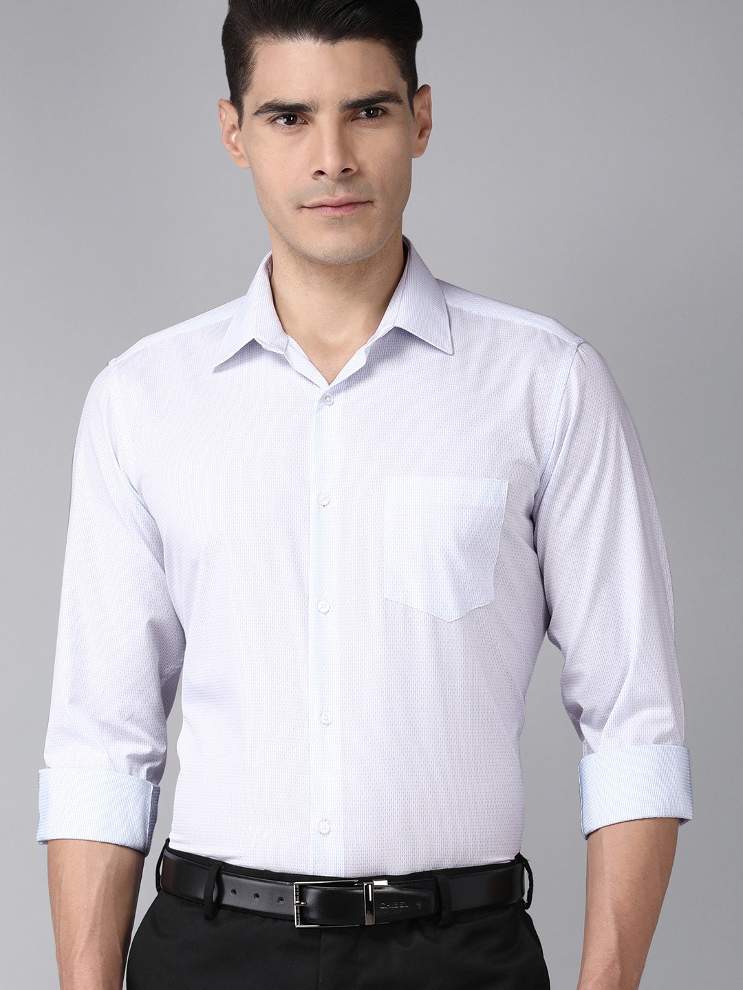 Van Heusen Men Blue & White Striped Custom Fit Pure Cotton Formal Shirt