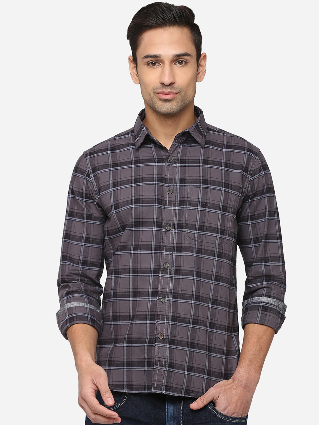 Greenfibre Men Grey Slim Fit Tartan Checked Pure Cotton Casual Shirt
Greenfibre Men Grey Slim Fit Tartan Checked Pure Cotton Casual Shirt