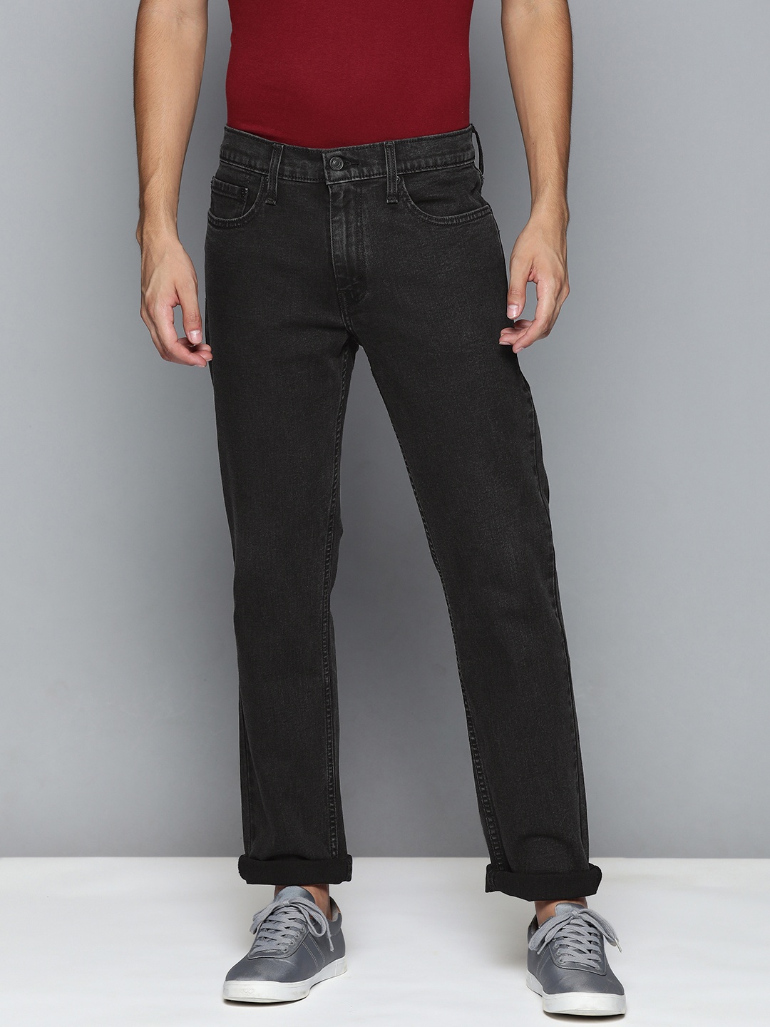 Levis Men Black Slim Fit Mid-Rise Clean Look Stretchable Jeans