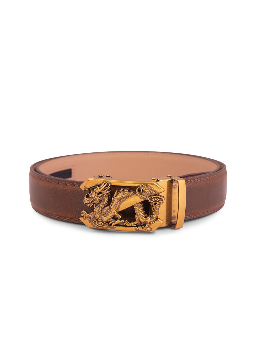 BANGE Men Brown & Bronze-Toned Textured Genuine Leather Belt With Dragon Design Buckle
BANGE Men Brown & Bronze-Toned Textured Genuine Leather Belt With Dragon Design Buckle