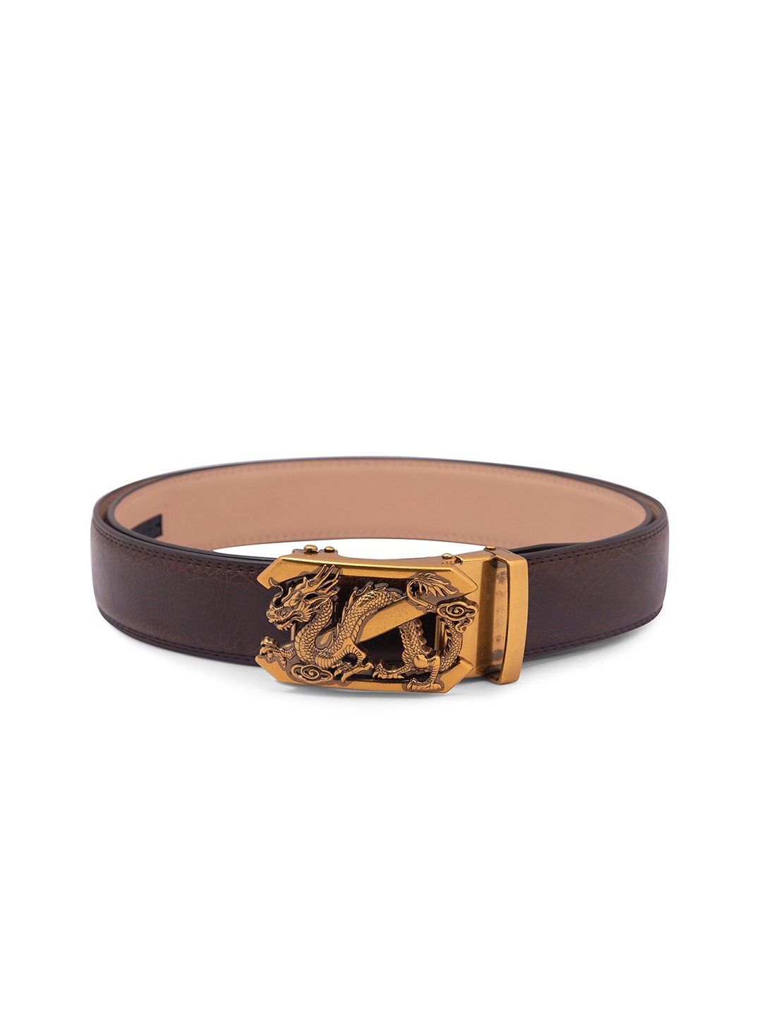 BANGE Men Brown & Gold-Toned Textured Genuine Leather Belt With Dragon Design Buckle
BANGE Men Brown & Gold-Toned Textured Genuine Leather Belt With Dragon Design Buckle