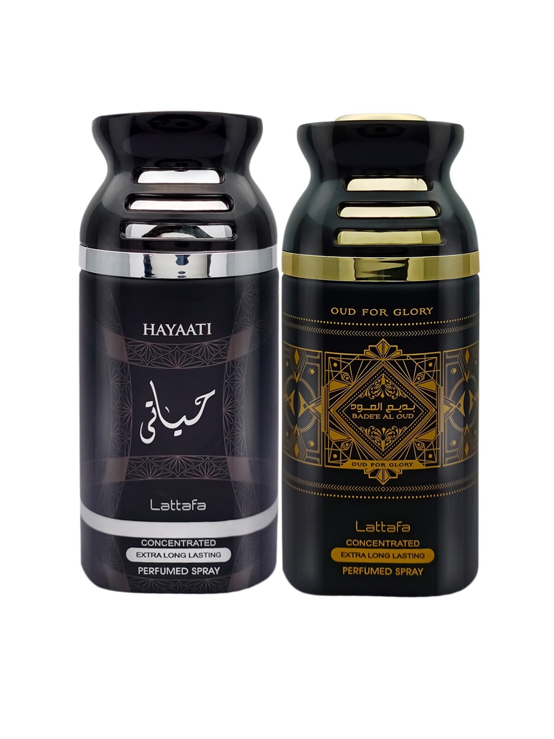 Lattafa Black Set of 2 Hayaati & Badee Al Oud Imported Perfumed Body Spray 250 Ml Each
Lattafa Black Set of 2 Hayaati & Badee Al Oud Imported Perfumed Body Spray 250 Ml Each