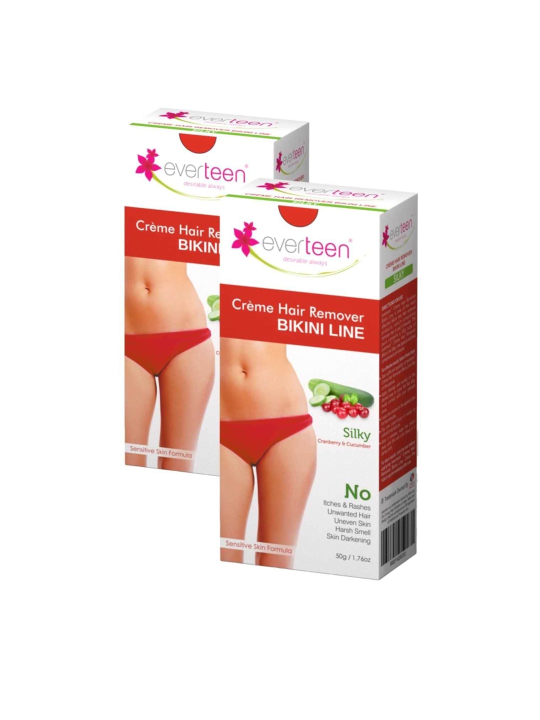everteen Set of 2 Cranberry & Cucumber Silky Bikini Line Hair Remover Creme - 50 g each, Off white
everteen Set of 2 Cranberry & Cucumber Silky Bikini Line Hair Remover Creme - 50 g each, Off white