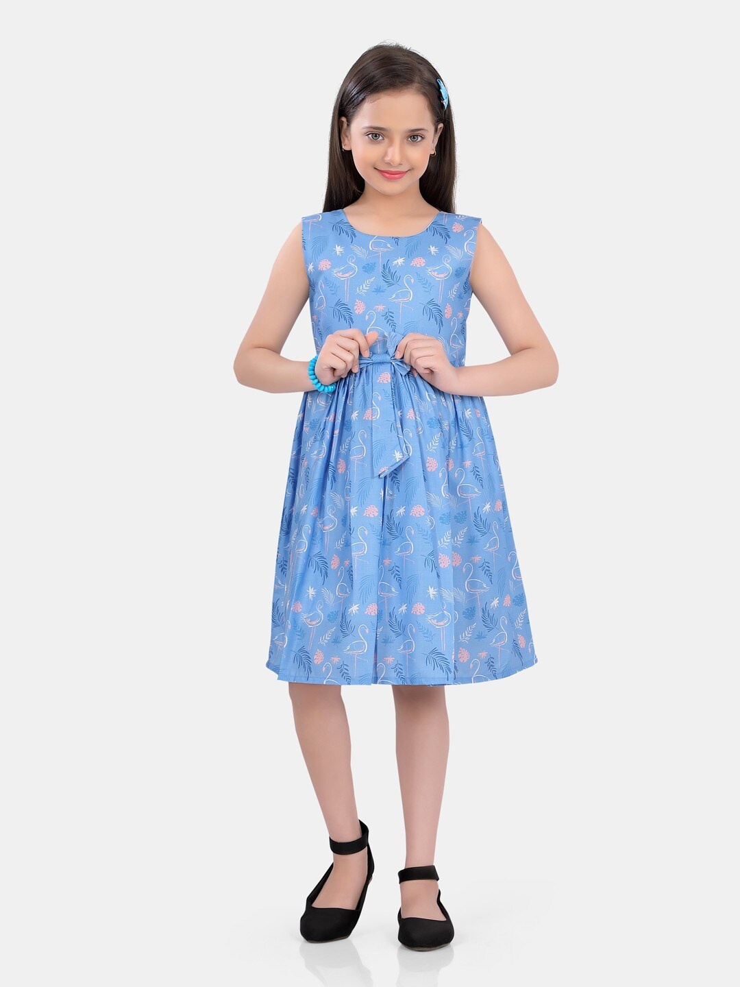 POPLINS Girls Blue Printed Floral Dress