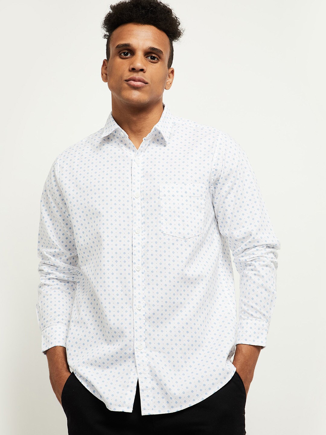 max Men White Printed Casual Shirt
