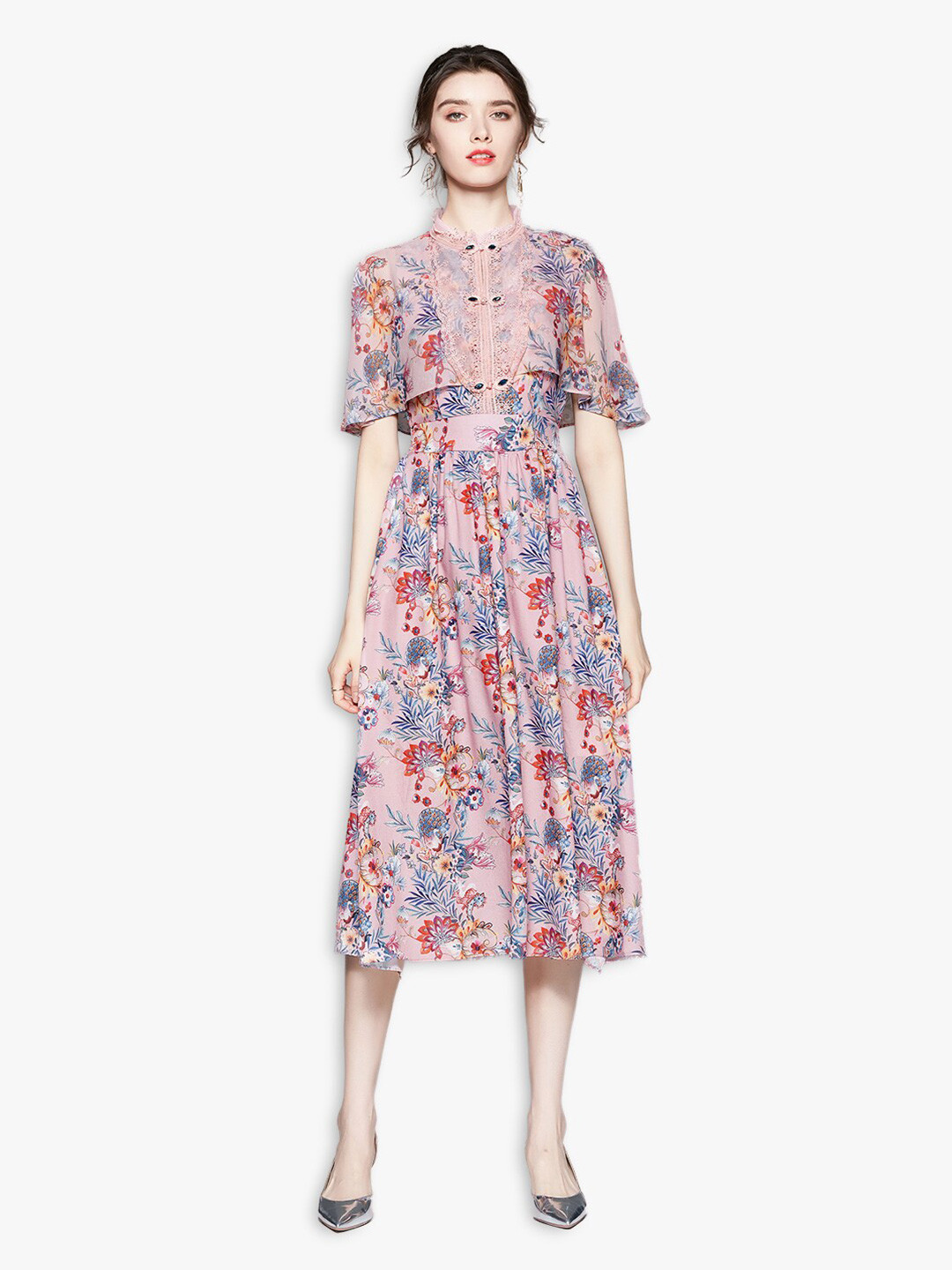 JC Collection Women Multicoloured Floral Midi Dress, Multi 
JC Collection Women Multicoloured Floral Midi Dress, Multi