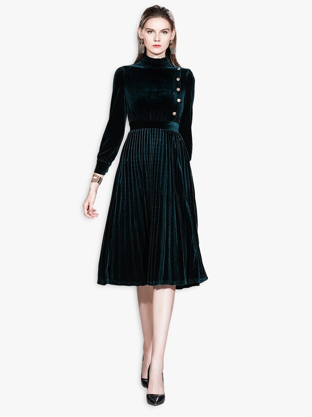 JC Collection Green Fit & Flare Dress