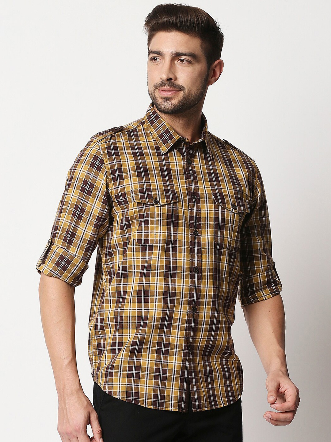 Basics Men Mustard Yellow & Coffee Brown Slim Fit Tartan Checked Cotton Casual Shirt
Basics Men Mustard Yellow & Coffee Brown Slim Fit Tartan Checked Cotton Casual Shirt