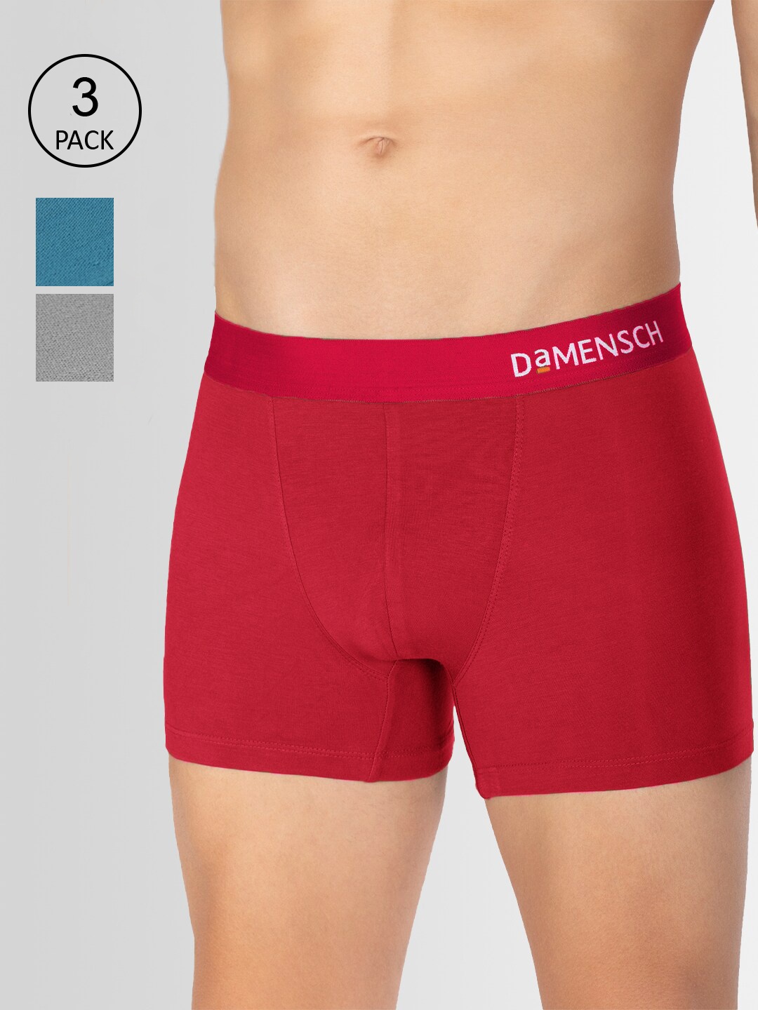 DaMENSCH Pack of 3 DEO-SOFT Solid & Printed Premium Egyptian Cotton-Modal Blend Trunk, Red
DaMENSCH Pack of 3 DEO-SOFT Solid & Printed Premium Egyptian Cotton-Modal Blend Trunk, Red